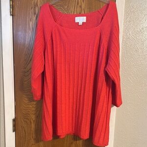 Red Plus Size Crew Neck Sweater with Relaxed Fit and Ribbed Texture